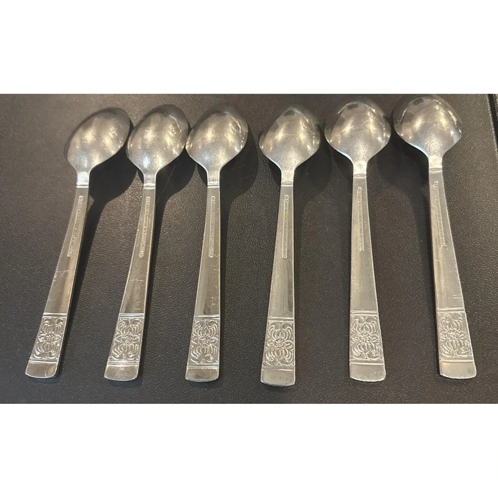 Reed Barton‎ Harvest Bouquet Soup Spoon Spoons Set Of 6 Flatware Stainless Steel